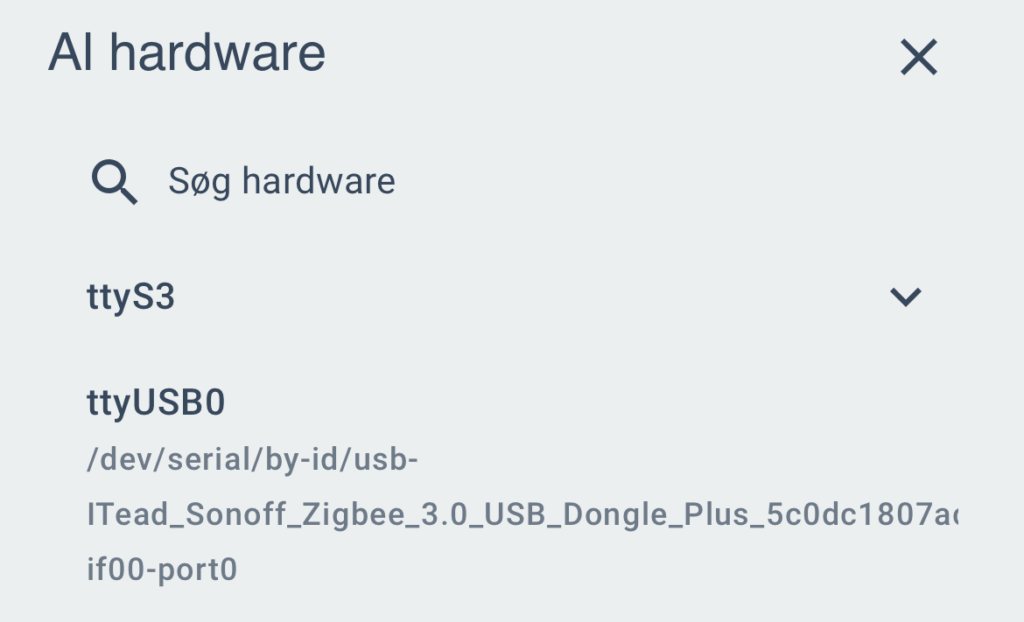 Hardwareoplysninger: USB port på dongle