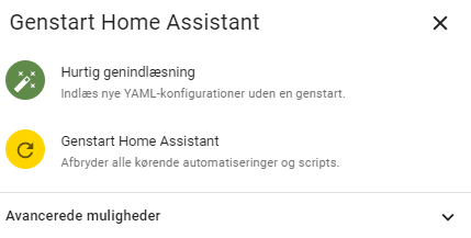 Vælg at genstarte Home Assistant