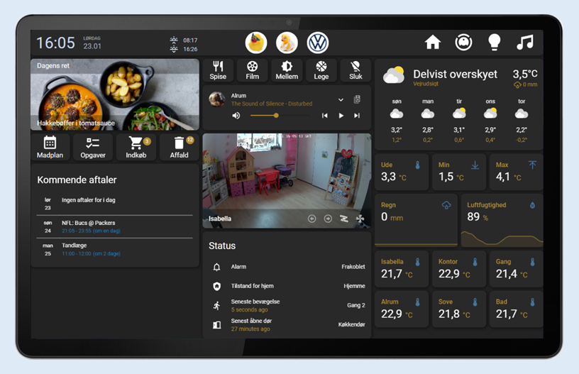 Tablet med Fully Kiosk app til visning af HA dashboard